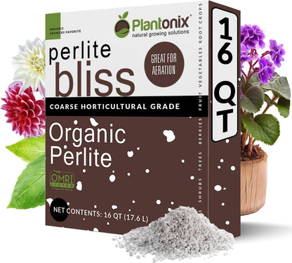 Perlite Bliss (16 Qts) - Organic Perlite for Plants - Coarse Perlite Bulk Soil Amendment - Chunky