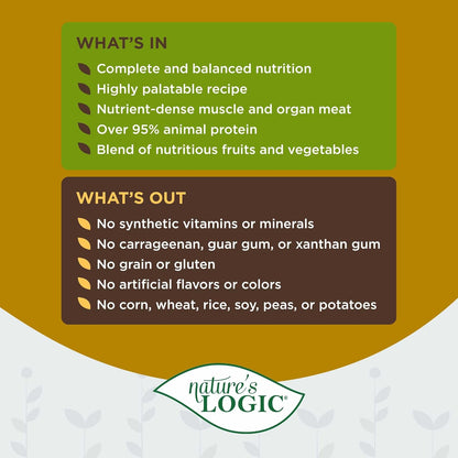 Nature's Logic Grain-Free Canned Dog Food - 95% Animal Proteins - 100% Natural Wet Dog Food Cans