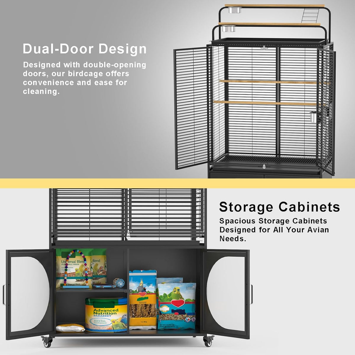 GDLF 72-Inch Bird Cage with Play Top, Parakeet Cage with Rolling Storage Cabinet Extra Large with
