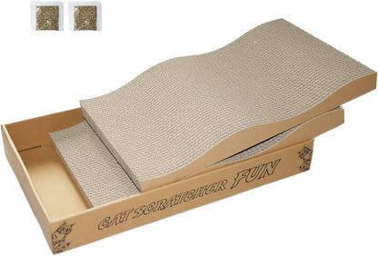 Cat Scratch Pad Cardboard Scratcher Box,2PCS in 1 Scratching Board for Indoor Cats,Reversible
