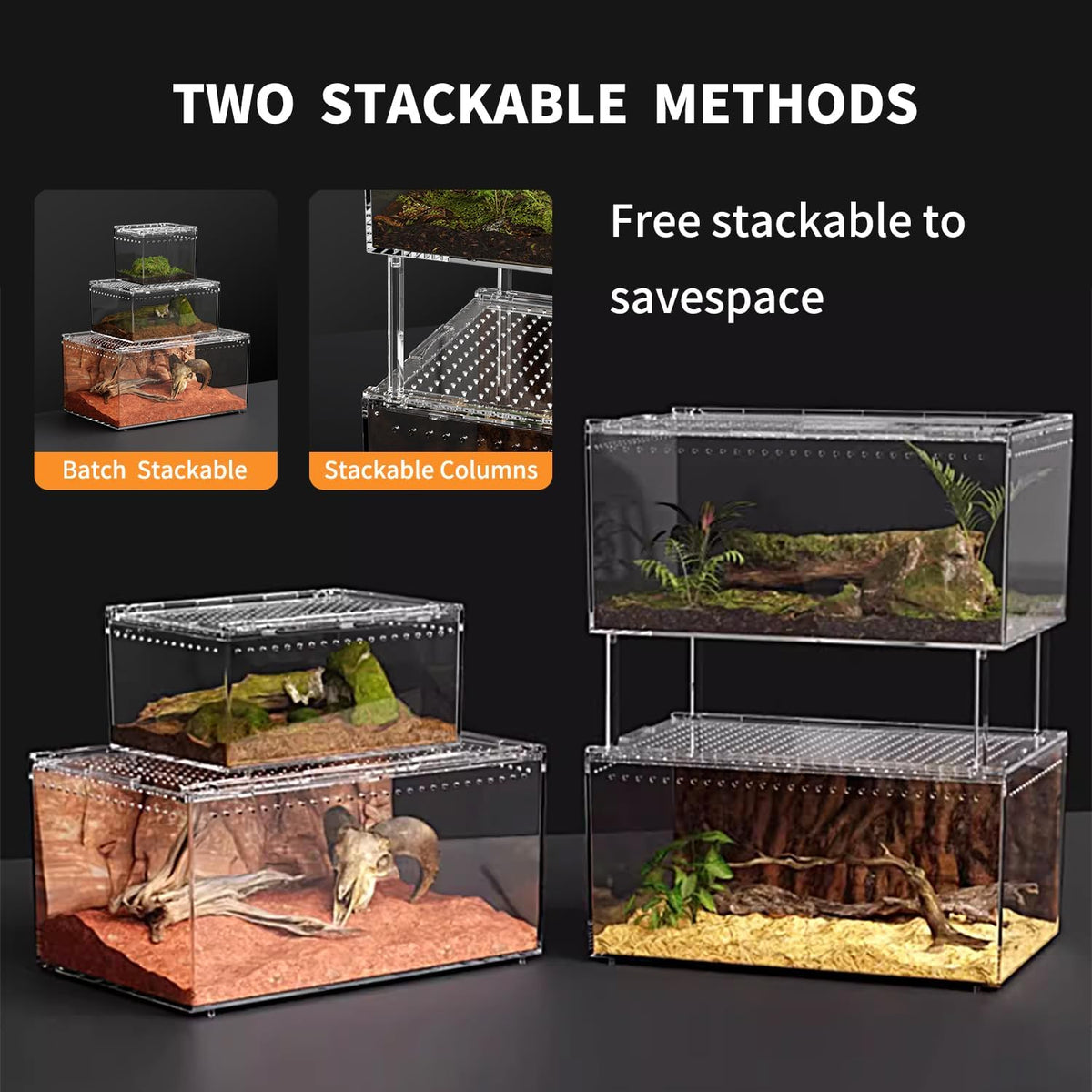 【No Assembly】 Reptile Tank Enclosure with Magnetic Button.16" * 10" * 8" Thicken Snake Enclosure
