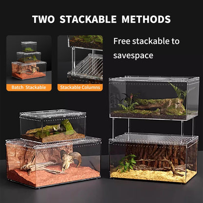 【No Assembly】 Reptile Tank Enclosure with Magnetic Button.16" * 10" * 8" Thicken Snake Enclosure
