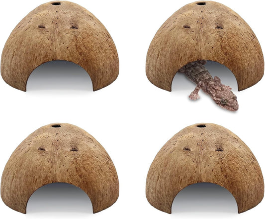 PINVNBY 4 PCS Natural Coconut Reptile Hideouts Lizard Coco Hut Hermit Crab Hut Aquarium Fish Hide
