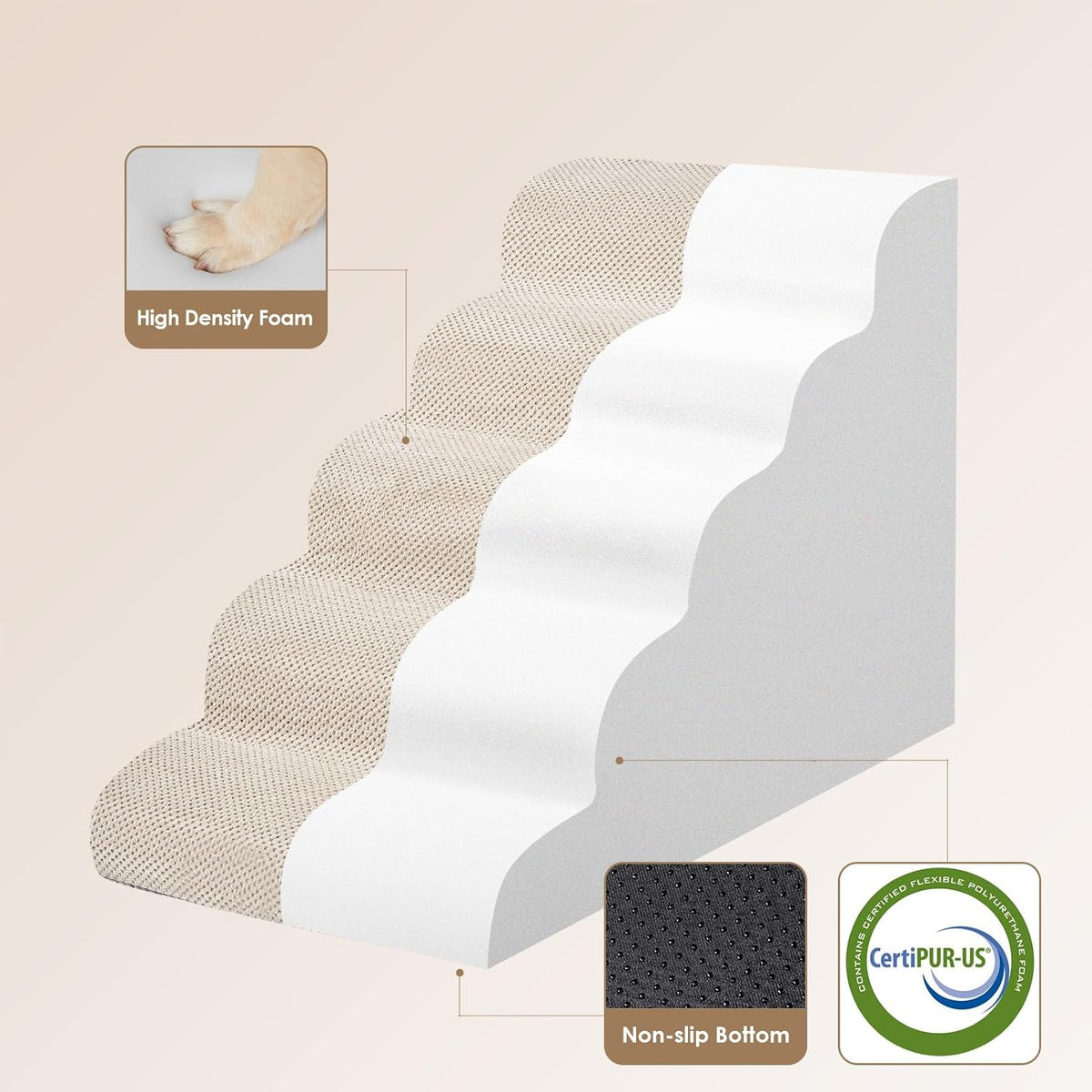 EHEYCIGA Curved Dog Stairs Ramp for High Beds, 5-Step Extra Wide Dog Steps for Small Dogs and Cats