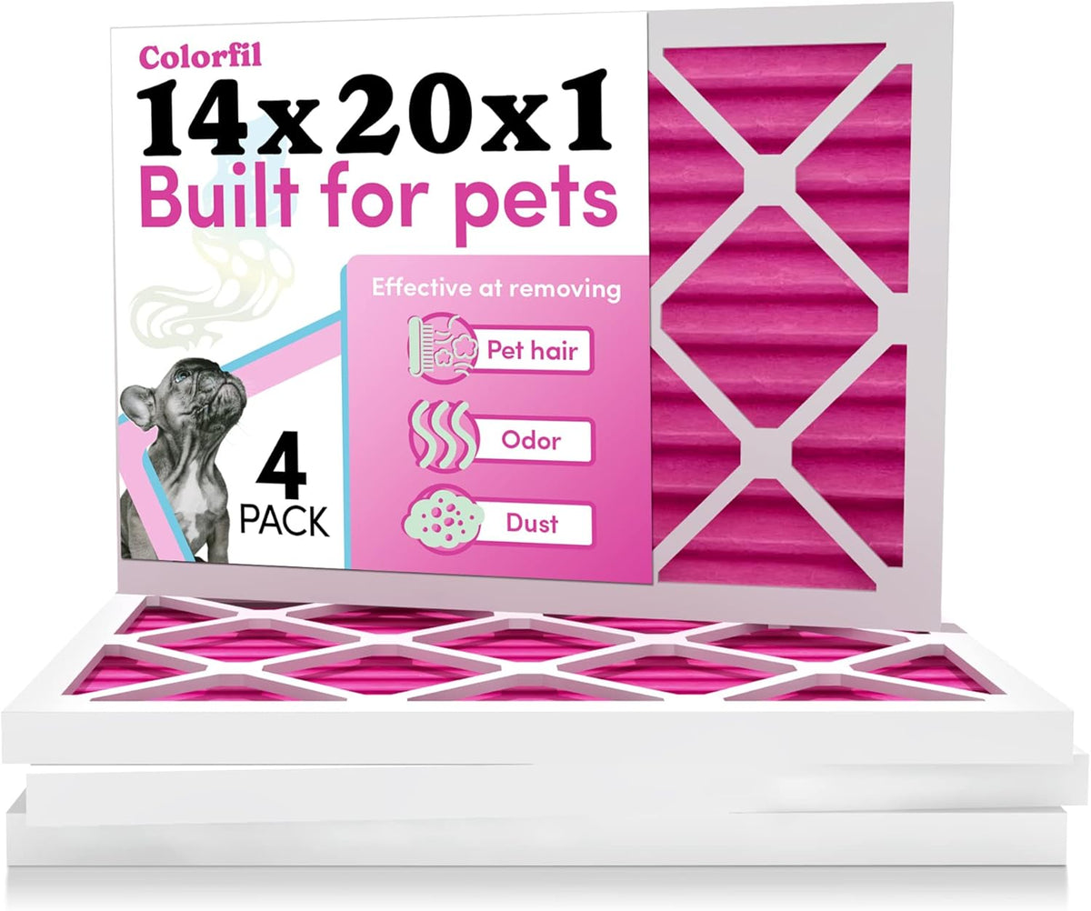 Colorfil 14x20x1 Air Filter (4-Pack) | Made in the USA | Color Changing | Remove Cat and Dog Odor |