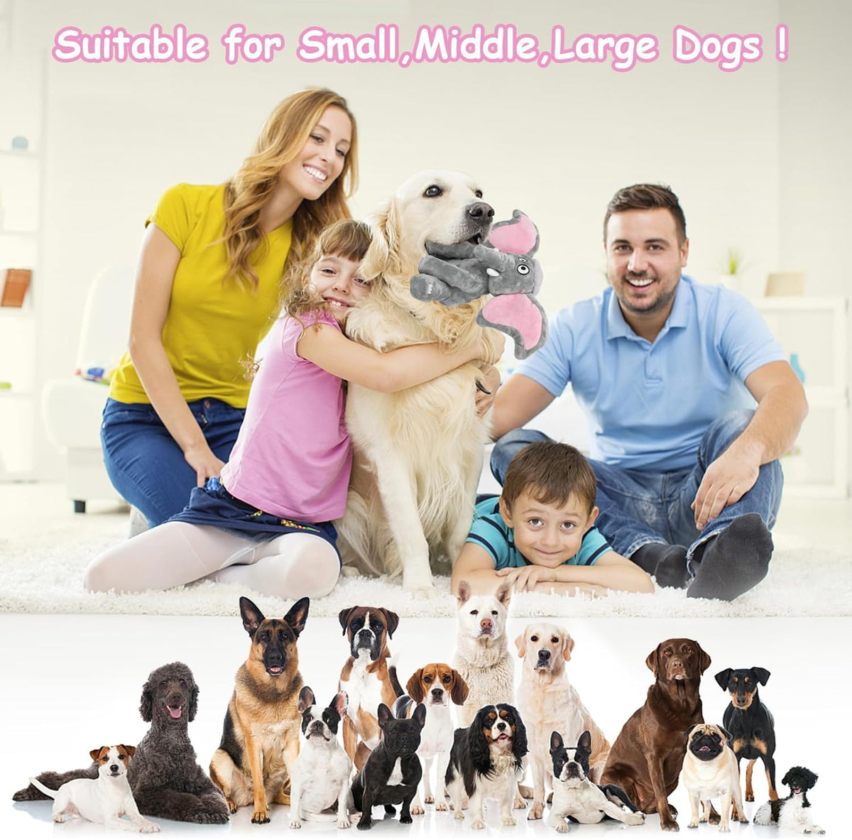 Plush Large Dog Toys with Squeaker and Crinkle Paper, Interactive Puppy Chew and Teeth Cleaning