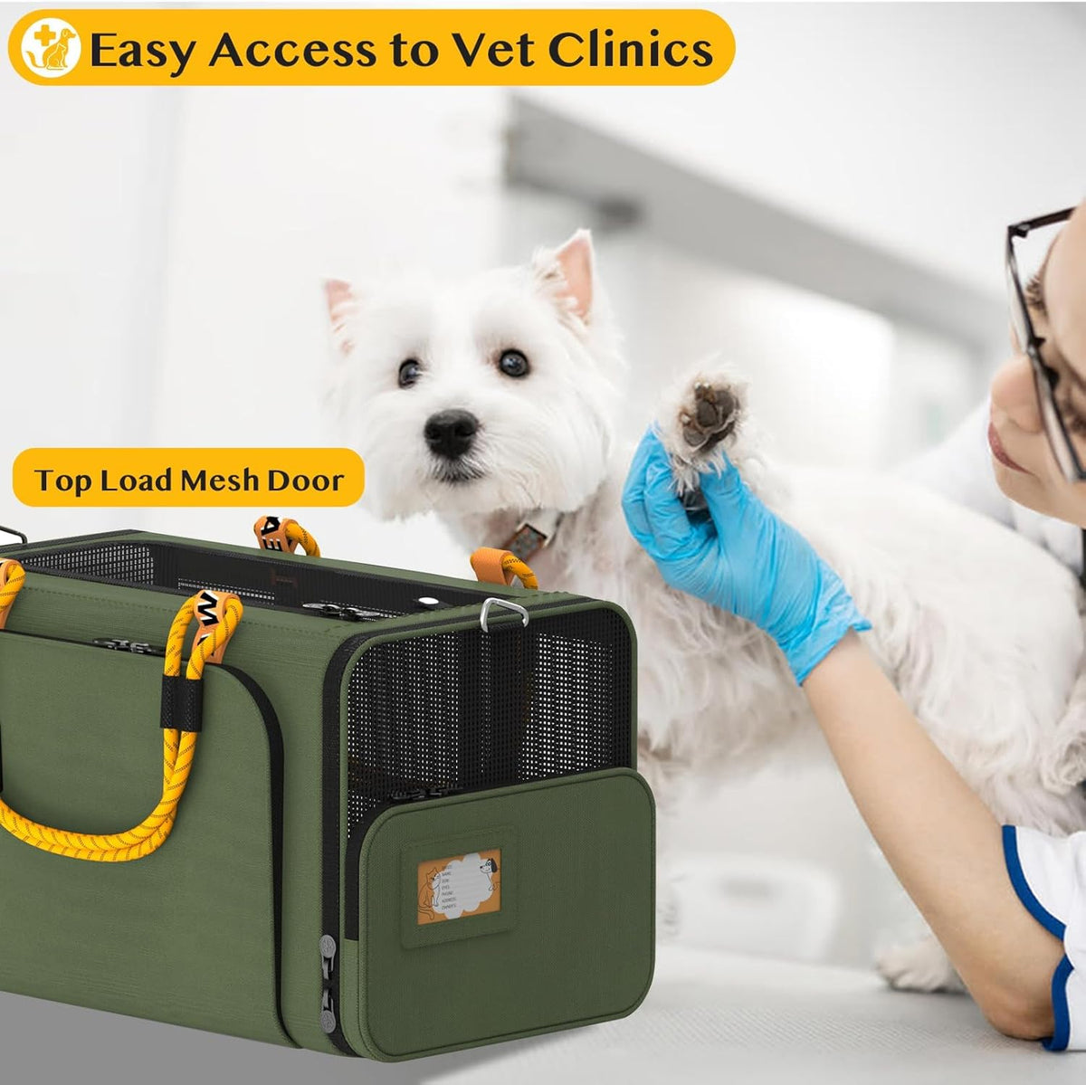 PAWZIDEA Expandable Pet Carrier w/ID Card, 18x11x11 in Small Dog Carrier TSA Airline Approved, Top