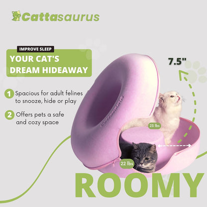 Cattasaurus Peekaboo Cat Cave for Multiple & Large Cats Up to 30-45 Lbs, Scratch Detachable &