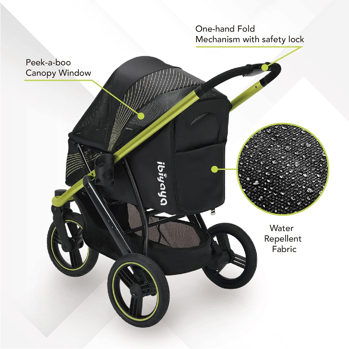 ibiyaya The Beast Pet Jogging Stroller for All Terrains, 3-Wheel Dog Carrier with Double Breaks