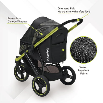 ibiyaya The Beast Pet Jogging Stroller for All Terrains, 3-Wheel Dog Carrier with Double Breaks