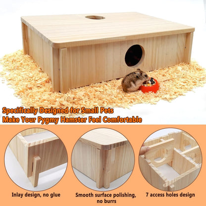 kathson Multi-Chamber Hamster Maze House,Wooden Syrian Hamster Maze Hideout,Small Pets Habitats