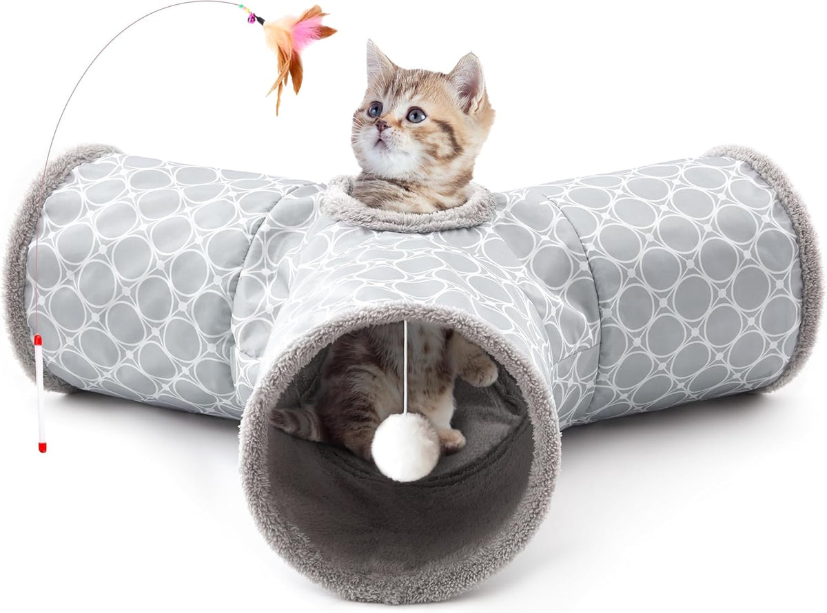Tempcore Pet Cat Tunnel Tube Cat Toys 3 Way Collapsible, Cat Tunnels for Indoor Cats Fleece-Lined