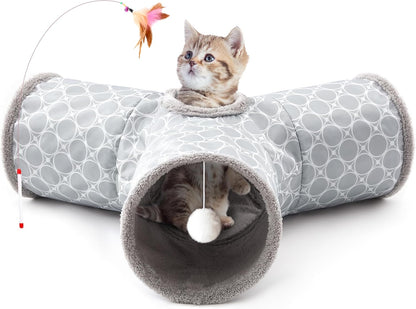 Tempcore Pet Cat Tunnel Tube Cat Toys 3 Way Collapsible, Cat Tunnels for Indoor Cats Fleece-Lined