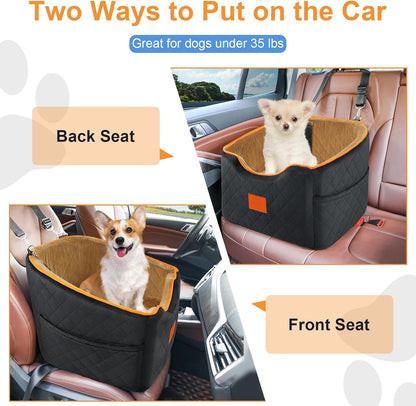 Dog Car Seat for Small Dogs, Memory Foam Booster Dog Seat for Dogs up to 35 lbs, Elevated Pet Car