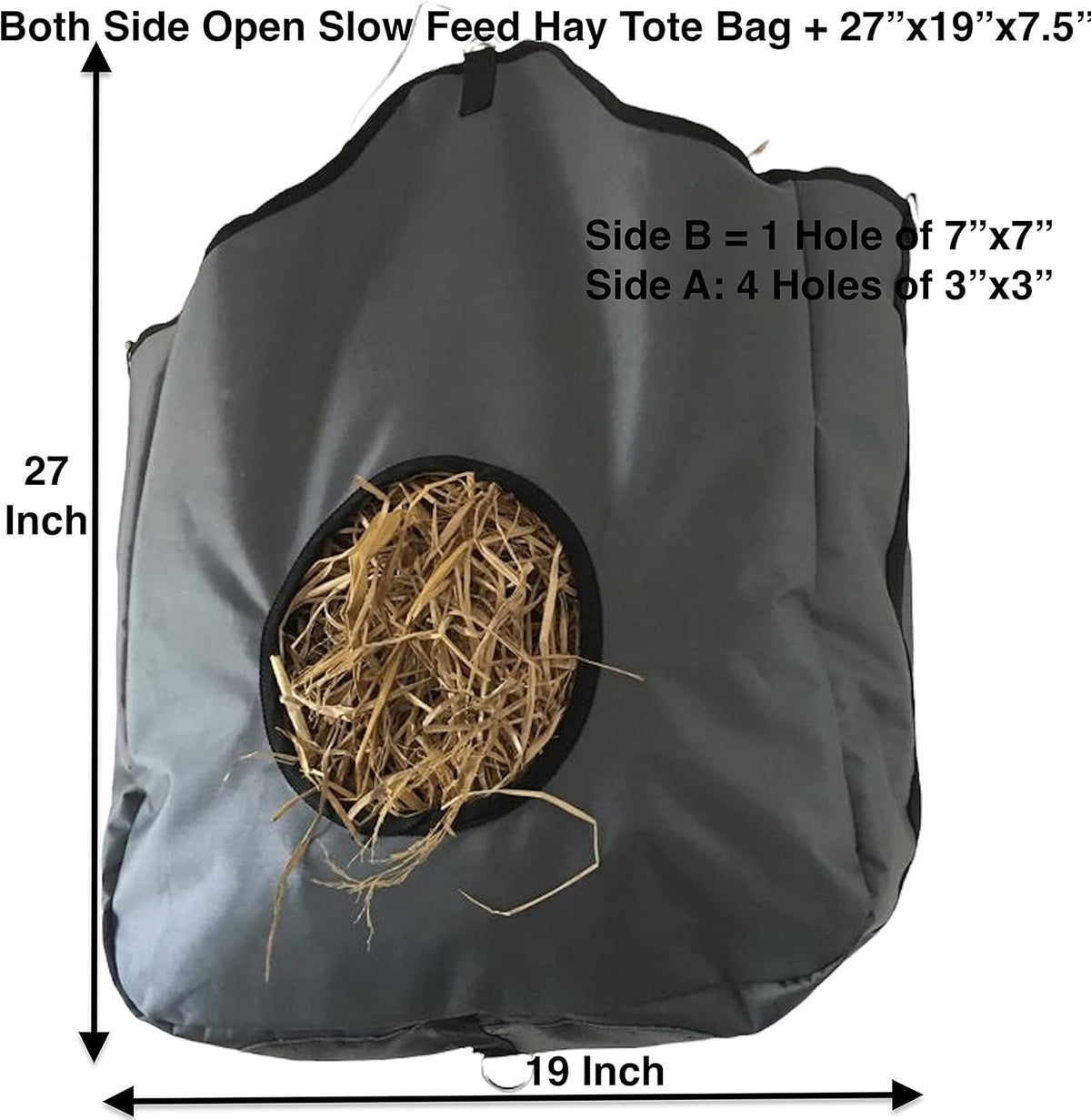 Majestic Ally Nylon Hay Feeder Tote Bag for Horse, Goat, Sheep - Double Sides Open Feed Hole with