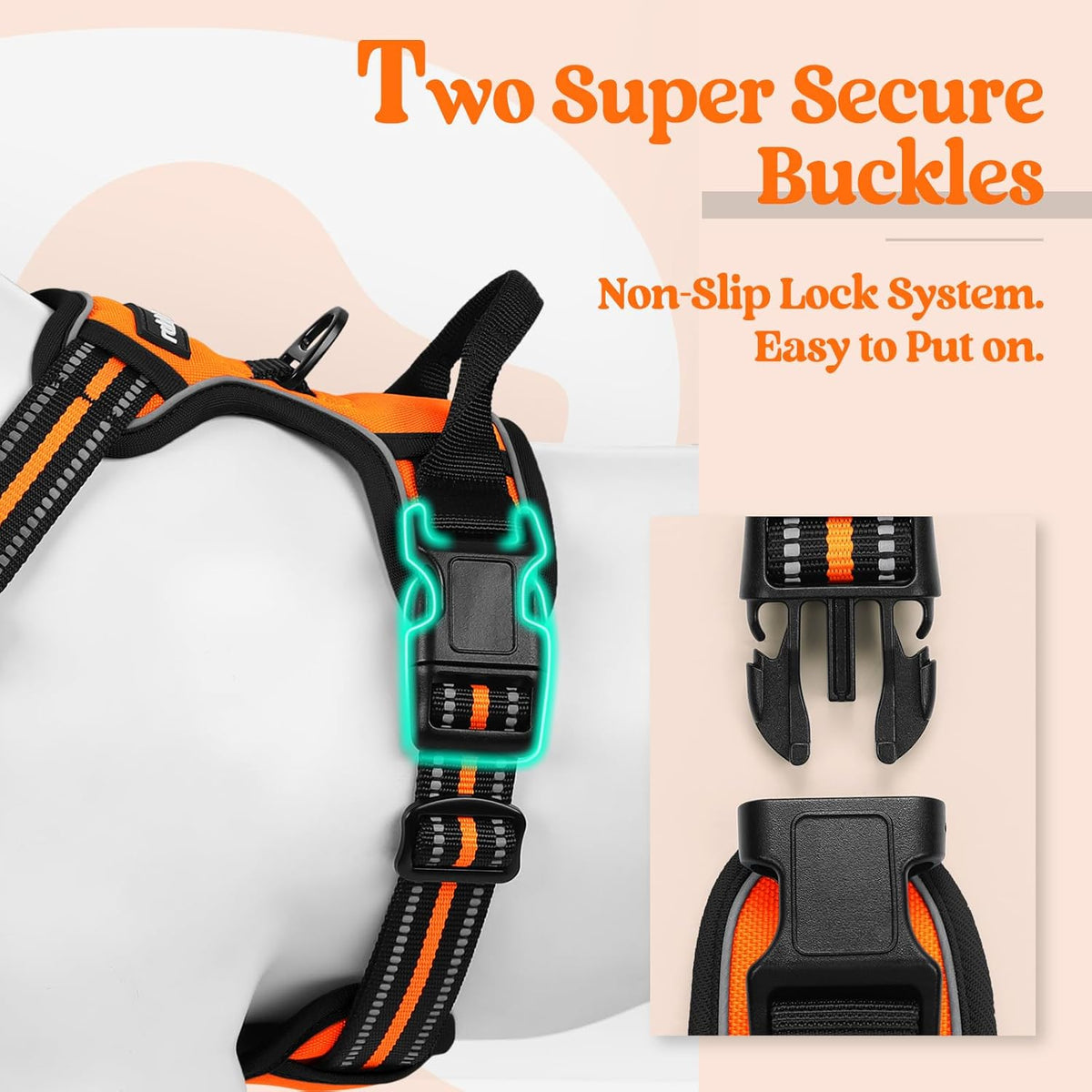 rabbitgoo Dog Harness No Pull with 2 Leash Clips, Adjustable Soft Padded, Reflective Oxford No