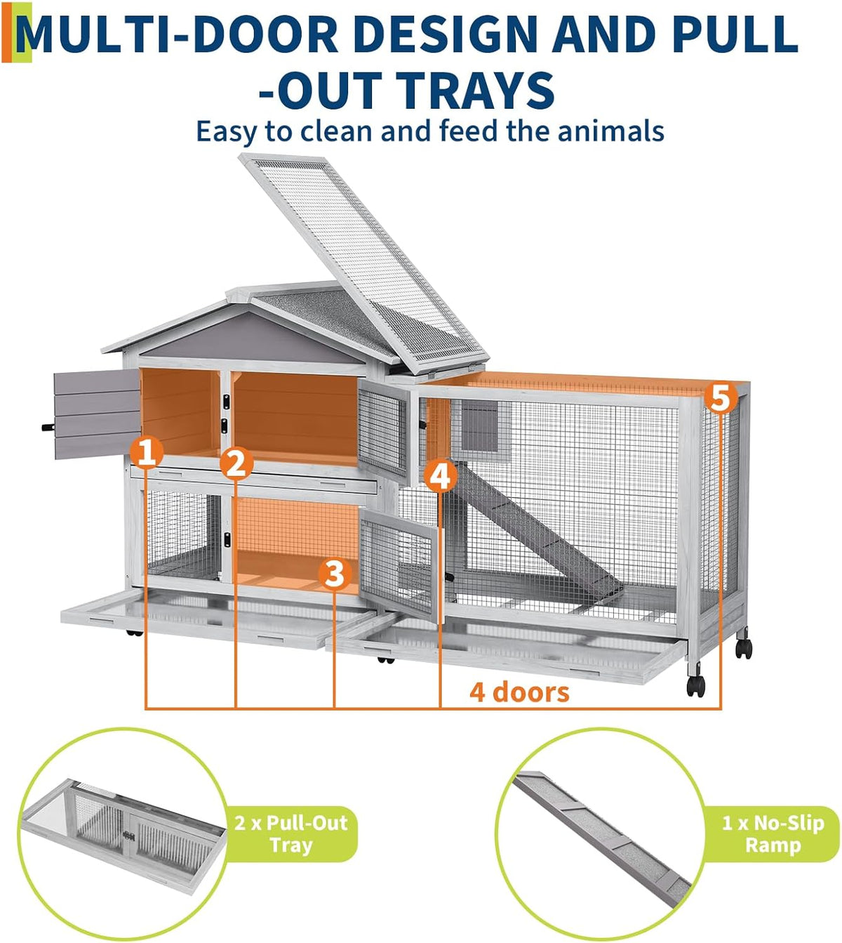 Rabbit Hutch 2-Tier, Small Wooden Chicken Coop with Wheels for Outdoor Use - Weatherproof Small