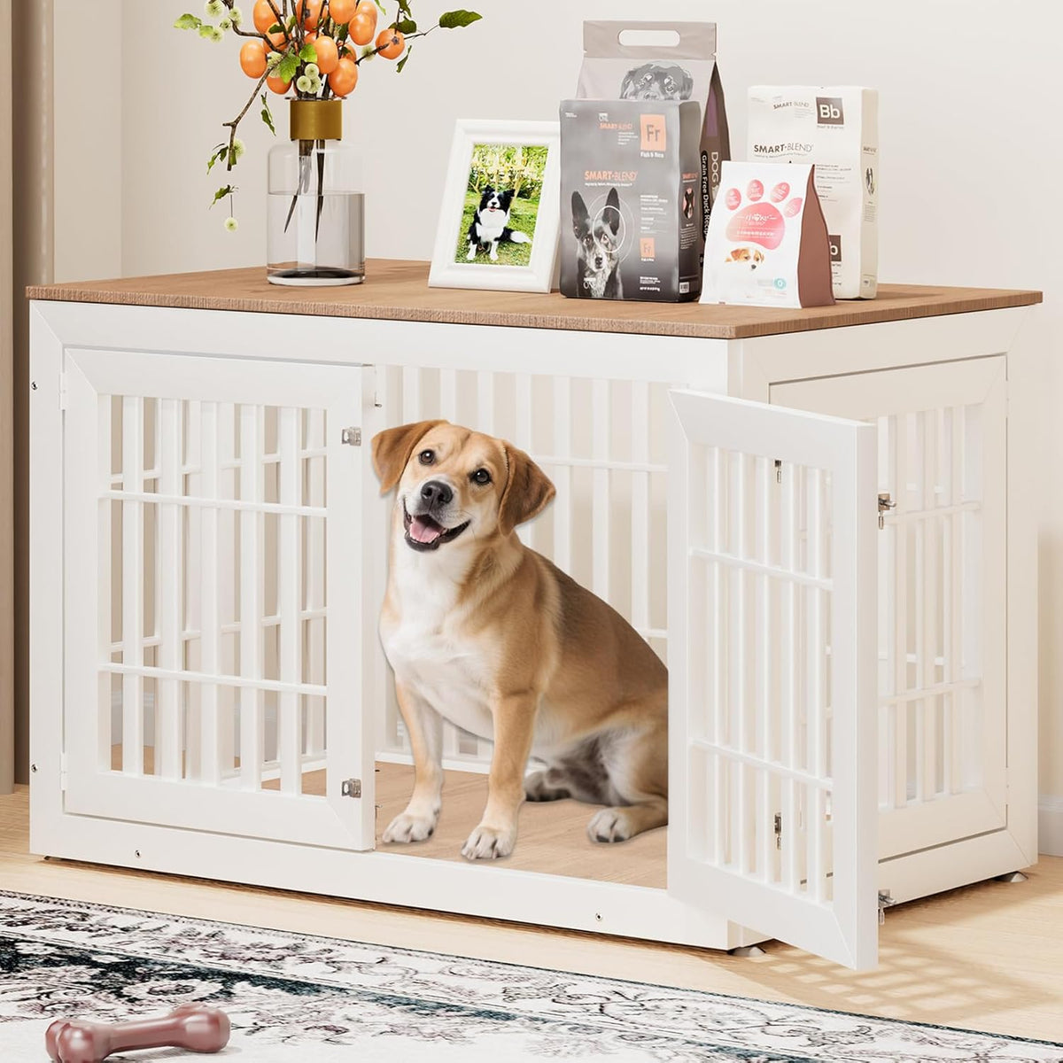48" Heavy Duty Dog Crate Furniture for Small,Medium and Large Dogs,Rustic Wooden Dog Cage Kennel