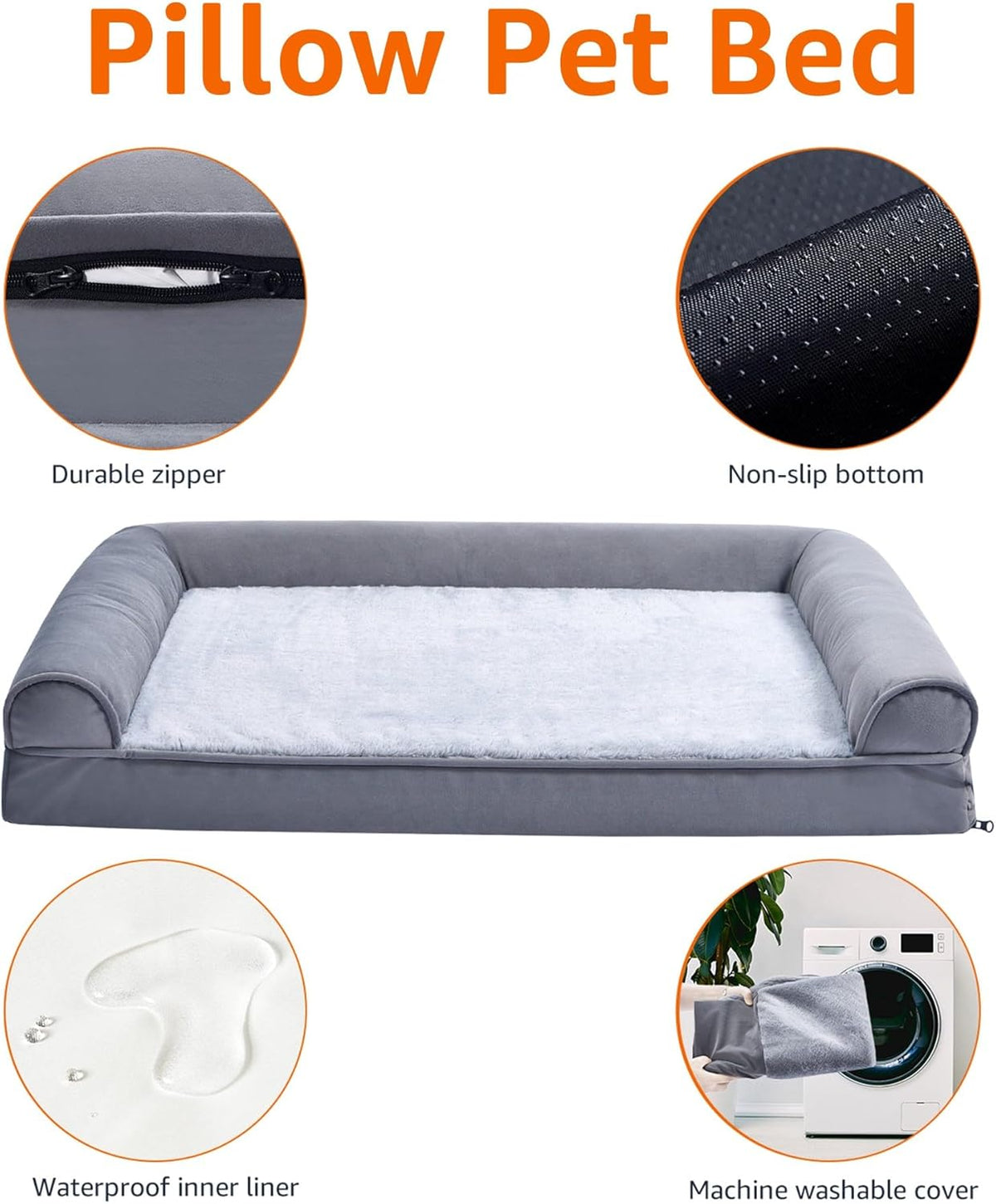 Amazon Basics Living Room Couch Dog Bed with Premium Foam, Pressure-Relief Support for Dogs up to