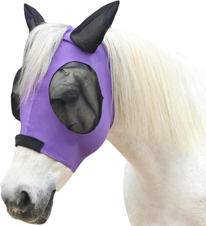 Horse Fly Mask with Ears - Large Eye Space for Full Vision, Breathable Stretch Comfort Fit, UV