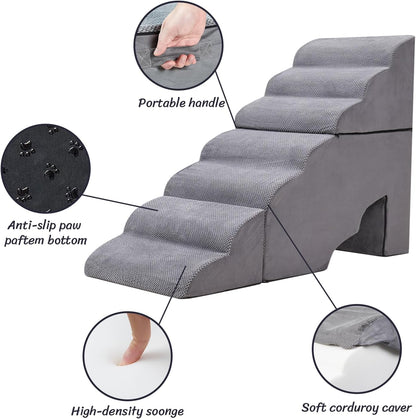 Dog Stair Steps for High Beds 36 inches Tall, 33D Foam Dog Ramp for Bed 32 inches, 7-Step Pet Stair