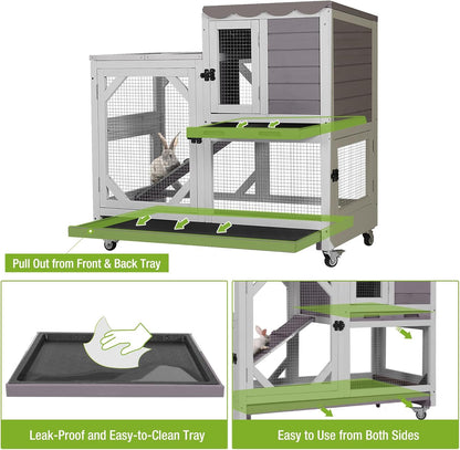 GUTINNEEN 2-Story Rabbit Hutch Indoor with Chew-Proof Design & Slide-Out Trays - Wooden Small