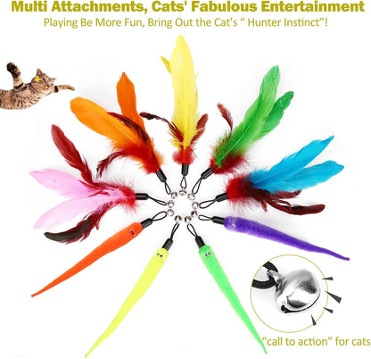 Interactive Cat Toys - Retractable Wand Toy and Feather Toys Refills for Indoor Cats to Chase and