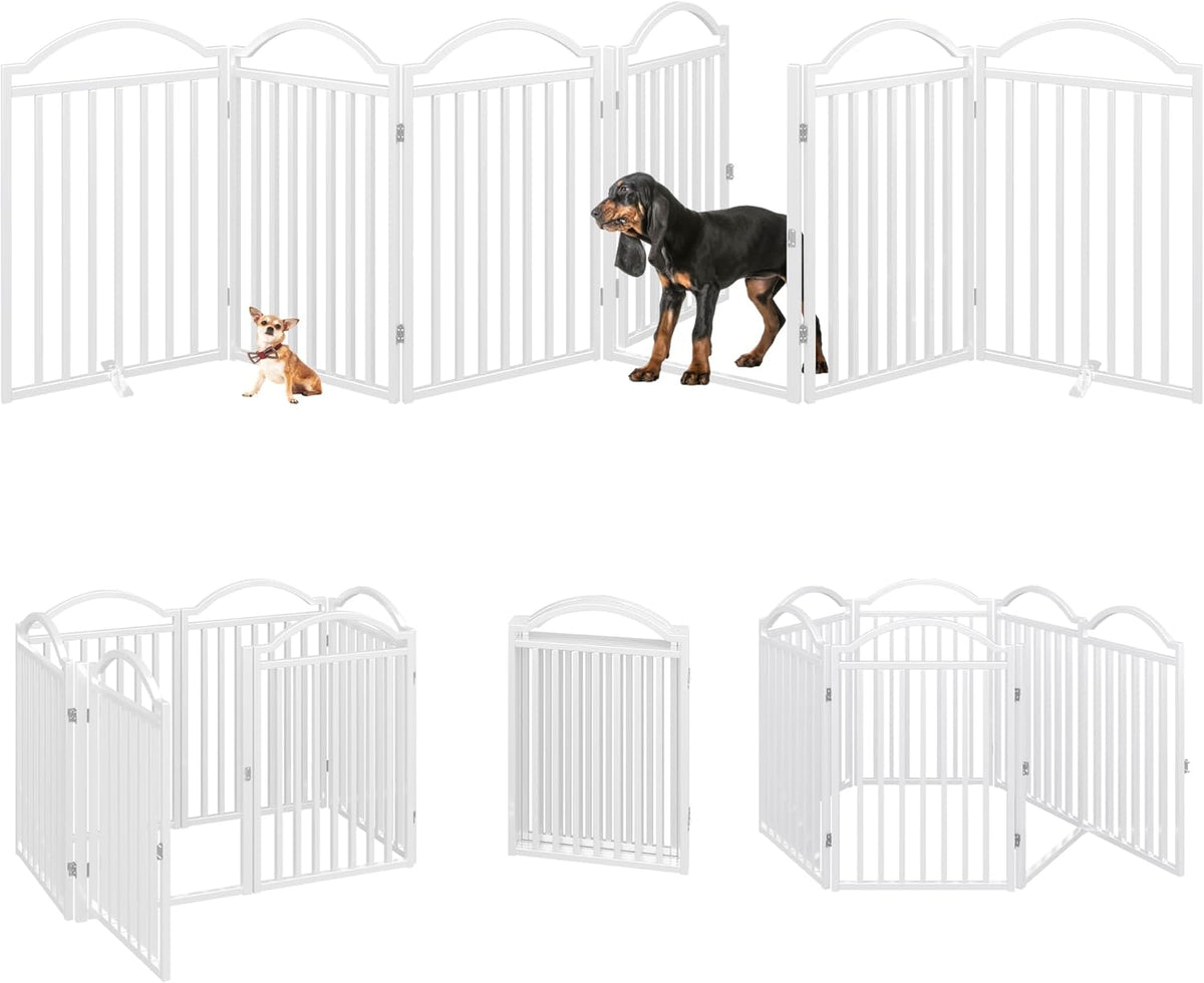 BHG Metal No-Assembly Freestanding Dog Gate with Door Walk Through, Extra Wide 144", Extra Tall 32"