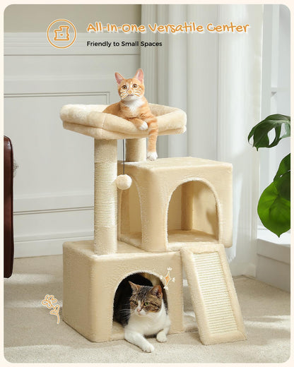 PAWZ Road Cat Tree, 30 Inches Cat Tower with Dual Condos for Indoor Cats, Plush Cat House with