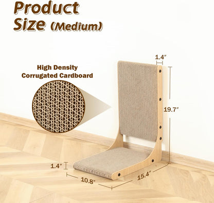 2-Pack Cat Scratching Board, 19.7'' Tall Cardboard L Shape Vertical Cat Scratchers for Indoor Cats