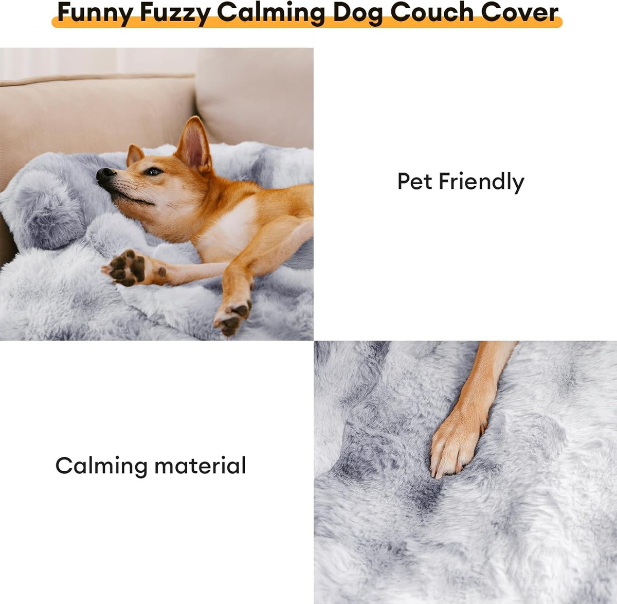 FUNNY FUZZY Pet Fluffy Fuzzy Couch Cover, Calming Washable Dog Bed Sofa Protector Pets Mat for