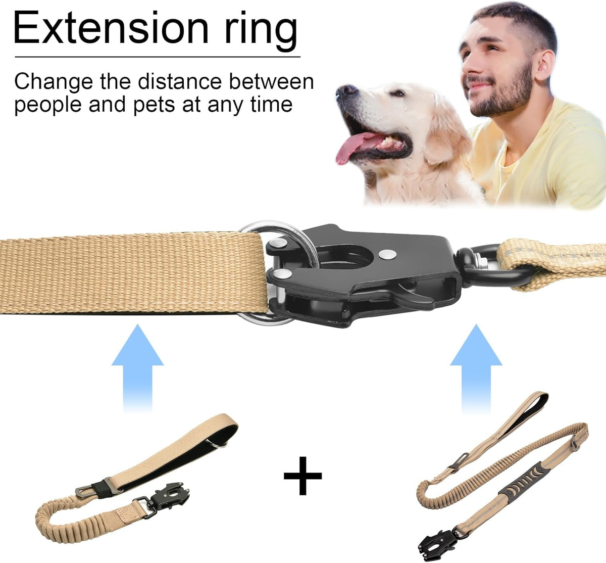 20” Strong Short Leash for Dog, Heavy Duty Bungee Dogs Leash with Padded Handle Car Seatbelt, Small
