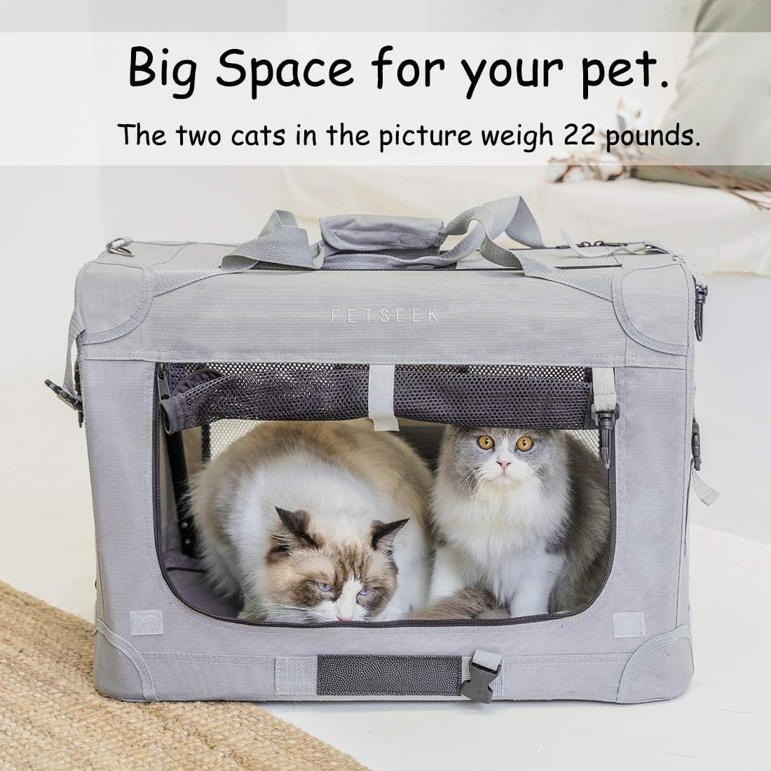 Extra Extra Large Cat Carrier Soft Sided, Portable Small Dog Carrier for 2 Cats, 24"x16.5"x16" Car