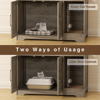 Cat Litter Box Enclosure, Hidden Litter Box Furniture with Scratch Pad, Farmhouse Indoor Cat House