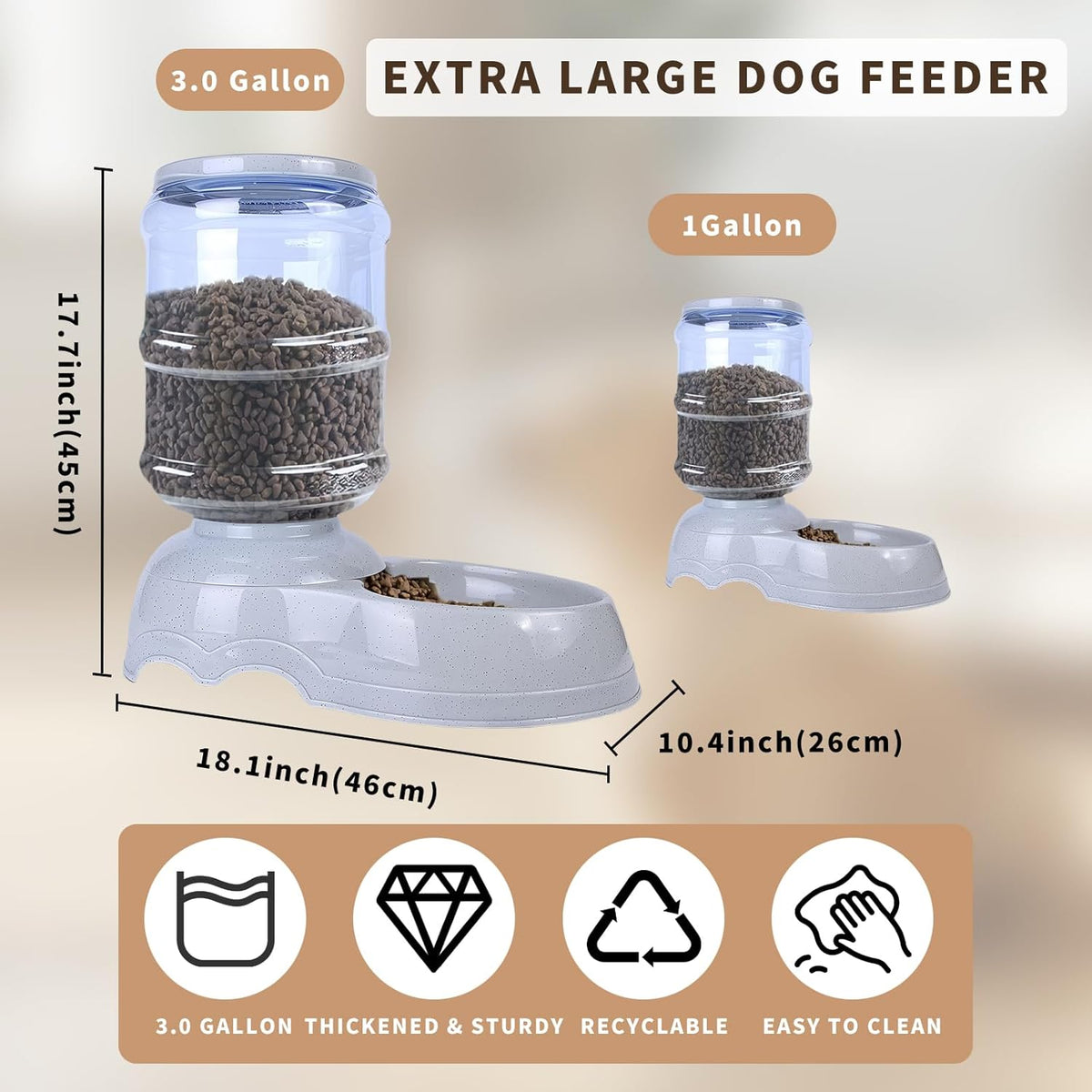 Automatic Dog Feeders,3 Gallon Capacity Gravity Food Dispenser for Large Dogs,Automatic Dog Feeder