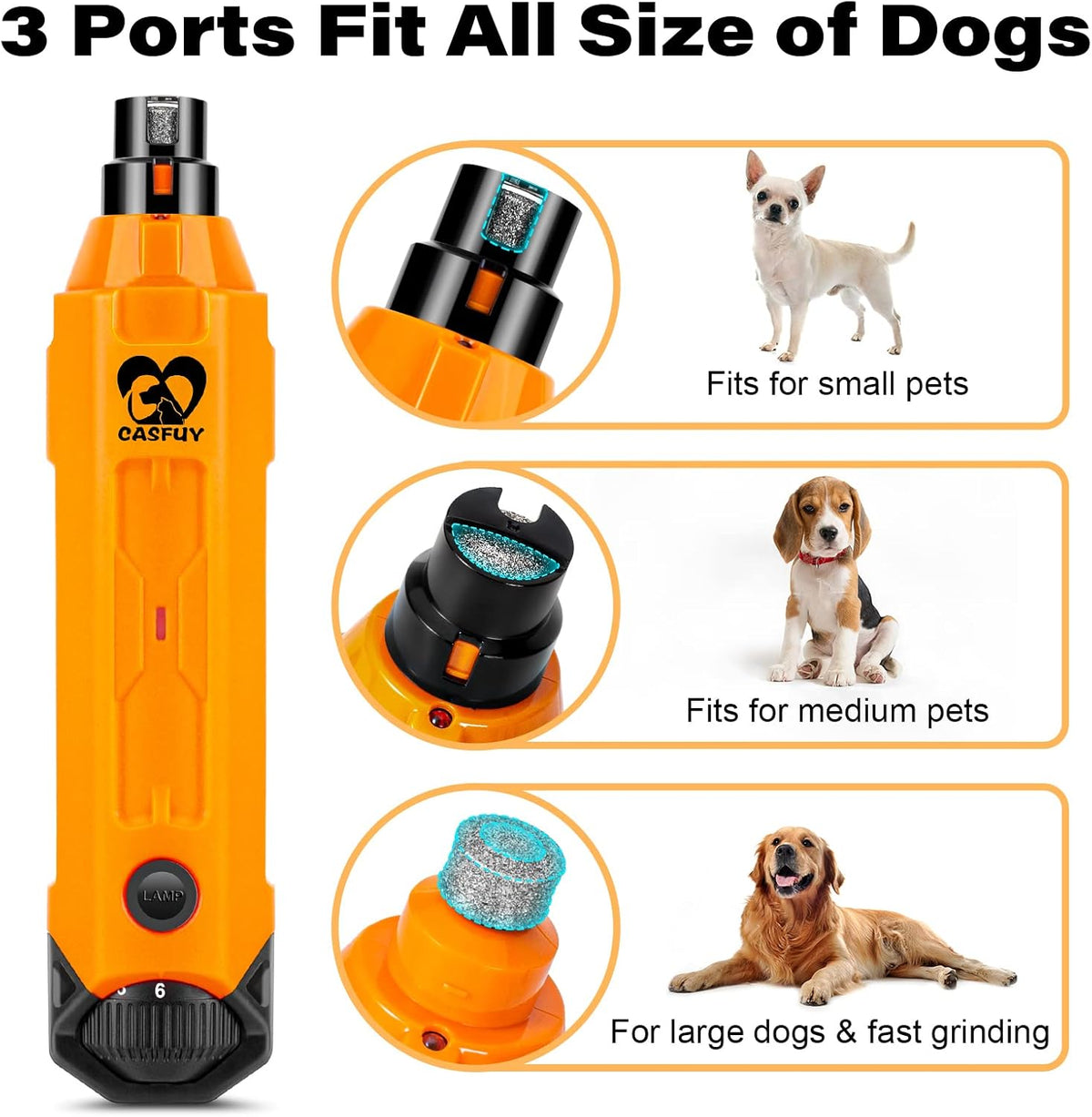 Casfuy 6-Speed Dog Nail Grinder - Newest Enhanced Pet Nail Grinder Super Quiet Rechargeable