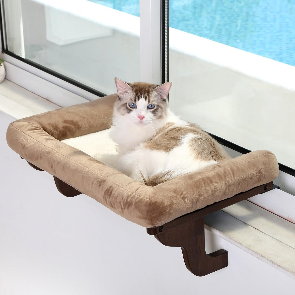 Cat Perch for Window Sill with Bolster - Orthopedic Hammock Design with Premium Hardwood & Robust