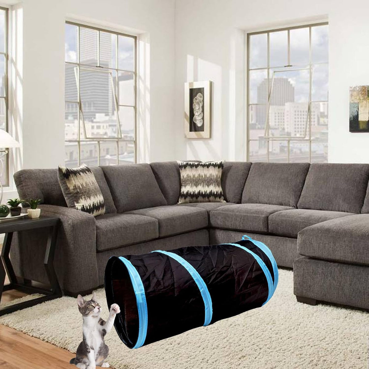 iCAGY Foldable Spiral Cat Tunnel - Ideal Indoor Toy for Small Cats, Kittens, and Rabbits