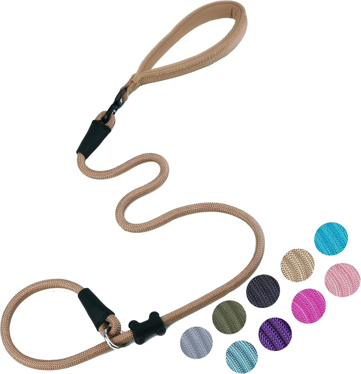 Slip Lead Dog Leash，Strong Nylon Rope Leash and Padded Handle,No Pull Outdoor Walking Training Lead