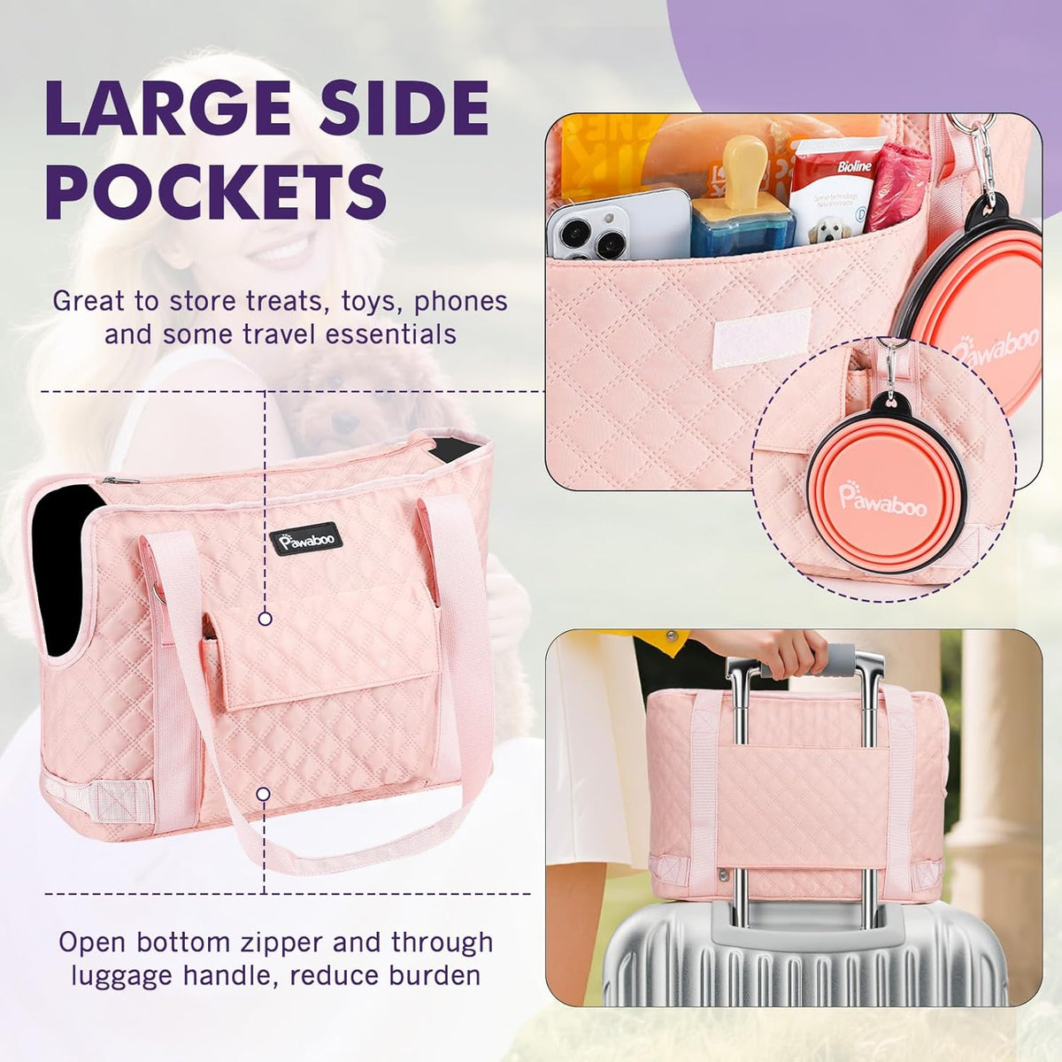 Pawaboo Dog Purse Carrier for Small Dogs with Pocket, Lightweight Dogs and Puppies Tote Bag