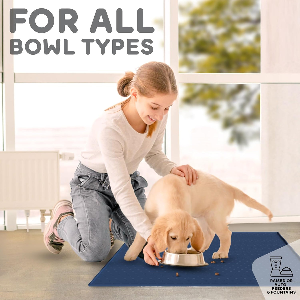 Dog Food Mat - Raised Edges Dogs Mat for Food and Water Prevent Spill, Waterproof Cat Food Mats