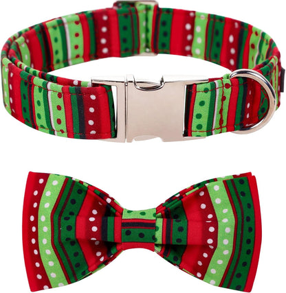 Lionet Paws Christmas Dog Collar with Bowtie, Dog Bowtie Collar with Metal Buckle for Dogs