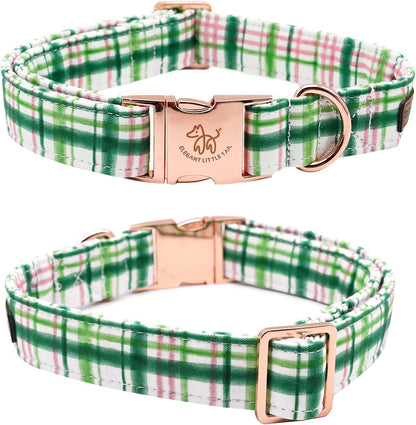 Elegant little tail Dog Collar with Bow - Pink with Green Plaid Boy or Girl Dog Collar Cute Bowtie