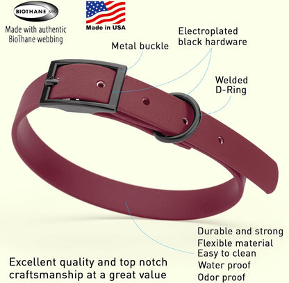 Dogline Biothane Waterproof Dog Collar Strong Coated Nylon Webbing with Black Hardware Odor- Proof