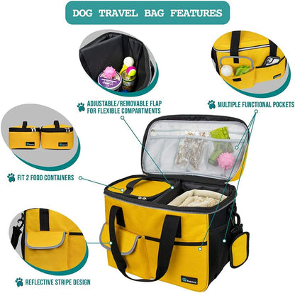 PetAmi Dog Travel Bag, Travel Pet Bag Organizer, Dog Food Travel Bag with Food Container and Bowls