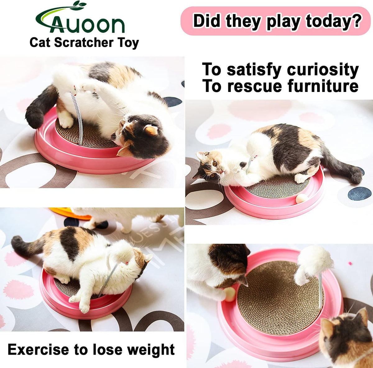 AUOON Cat Scratcher Toy - Cat Scratch Pad with Cat Toy Ball Track and Plush Mouse Toy for Indoor