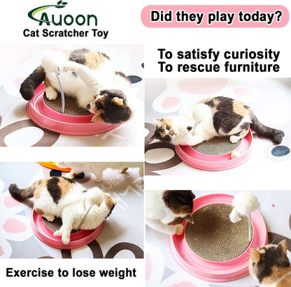 AUOON Cat Scratcher Toy - Cat Scratch Pad with Cat Toy Ball Track and Plush Mouse Toy for Indoor