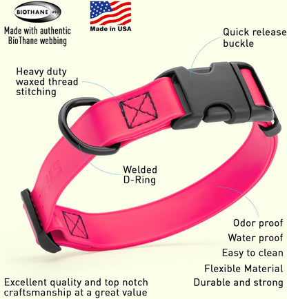 Dogline Biothane Waterproof Dog Collar with Quick Release Buckle Strong Coated Nylon Webbing with