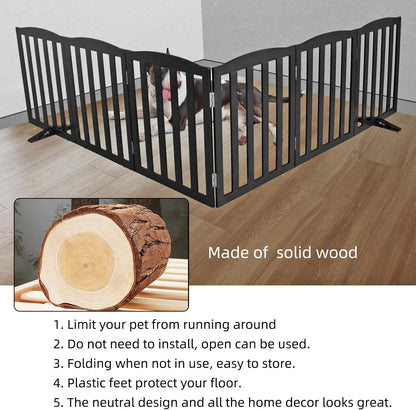 ZJSF Foldable Freestanding Indoor Dog Gate for House Wood Long Pet Gates Dog Fence for Stairs Puppy