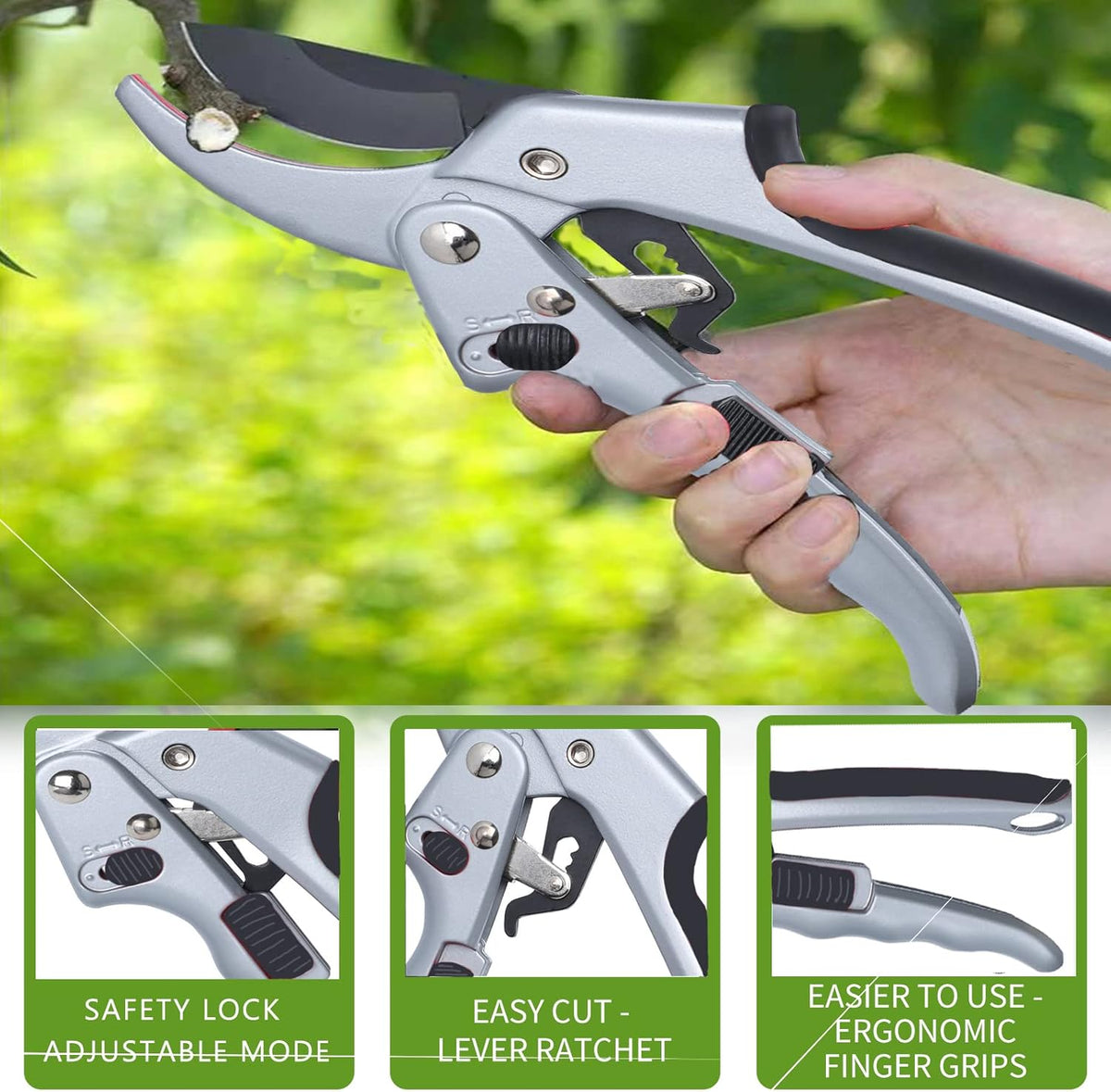 Garden clippers, premium Germany pruners, Work 3 times easier, professional ratchet pruning shears